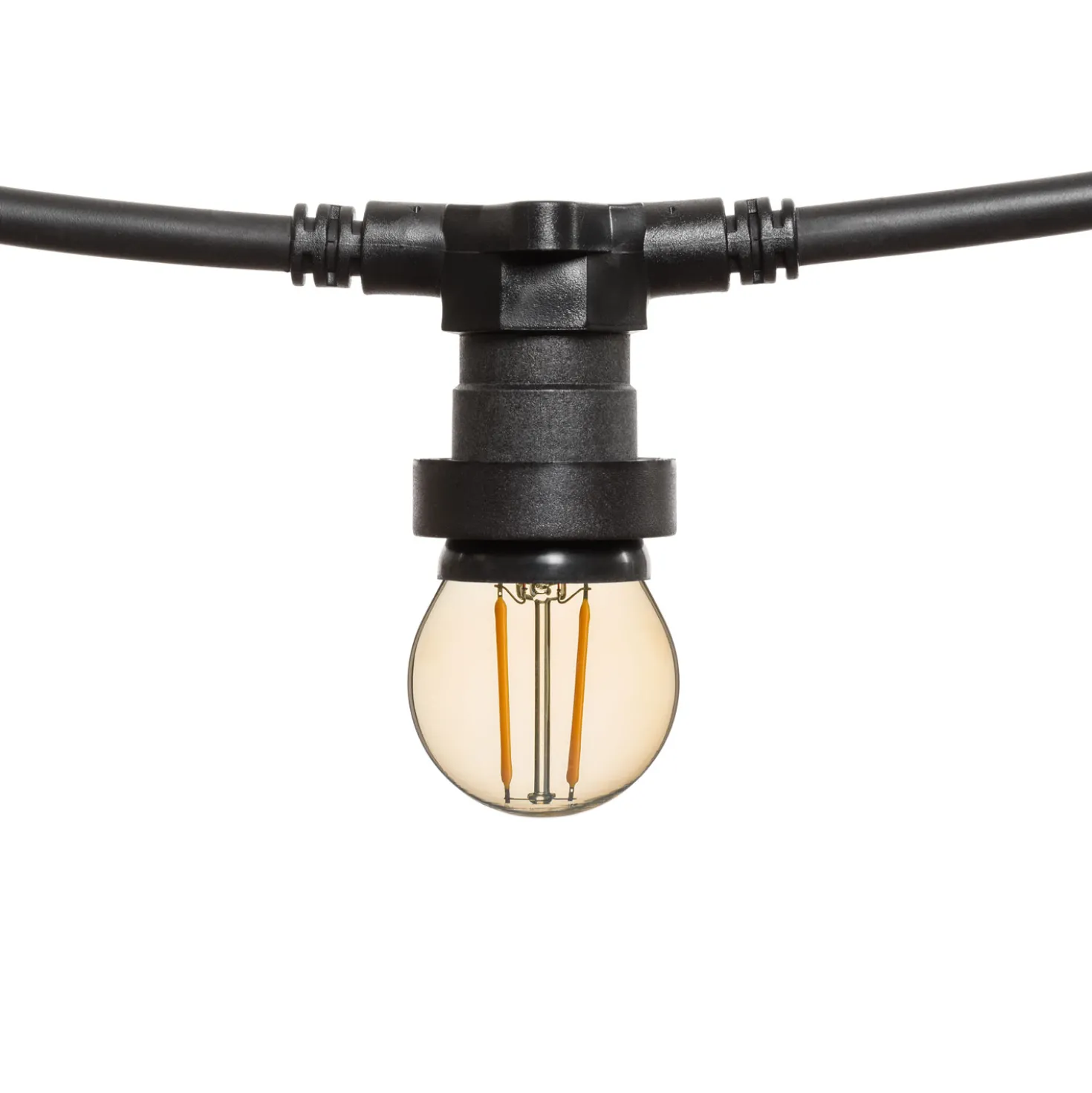 Catena 5 m, 8 lampadine led globo Ø 45 mm di 2 Watt, cavo nero, prolungabile