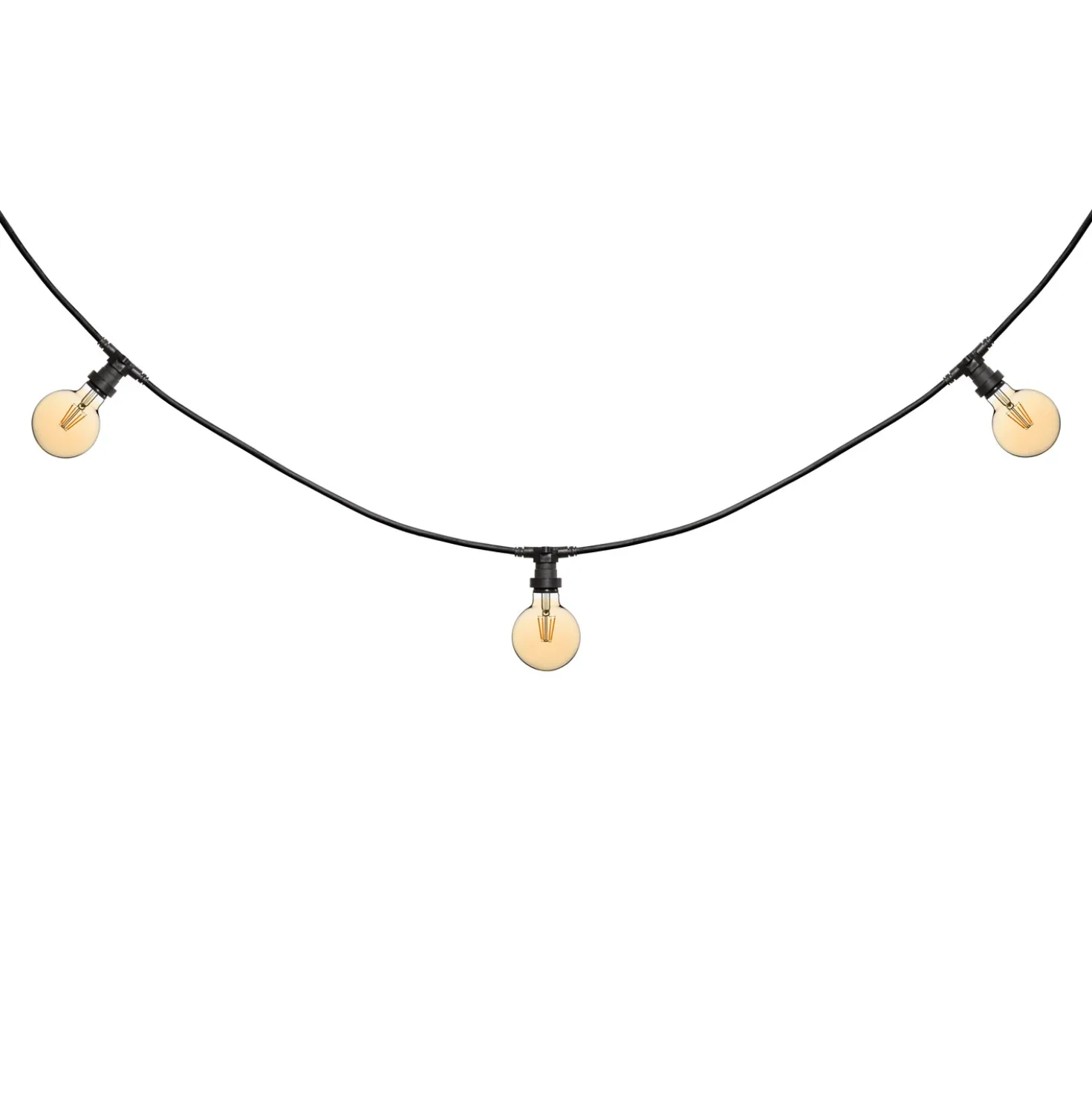 Catena 5 m, 8 lampadine led globo Ø 95 mm di 4 Watt, cavo nero, prolungabile