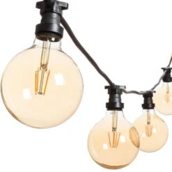 Catena 5 m, 5 lampadine led globo Ø 125 mm di 8 Watt, dimmerabili, cavo nero, prolungabile