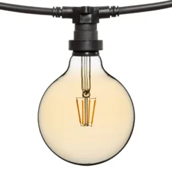 Catena 5 m, 5 lampadine led globo Ø 125 mm di 8 Watt, dimmerabili, cavo nero, prolungabile