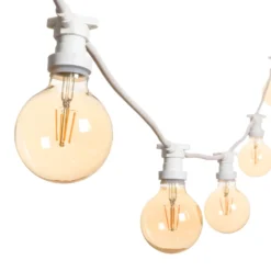 Catena 5 m, 5 lampadine led globo Ø 95 mm 8 Watt led, dimmerabili, cavo bianco, prolungabile