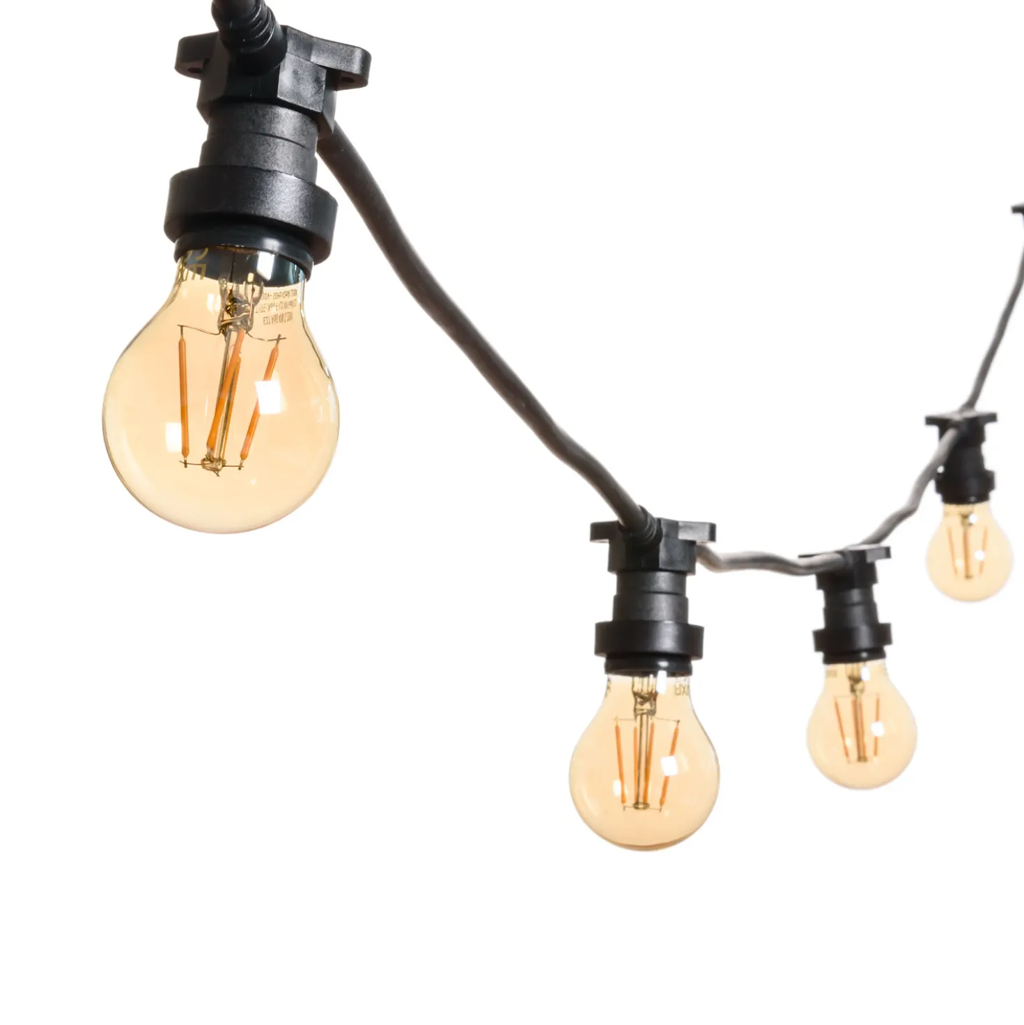 Catena 5 m, 5 lampadine led goccia Ø 60 mm da 4 Watt, cavo nero, prolungabile