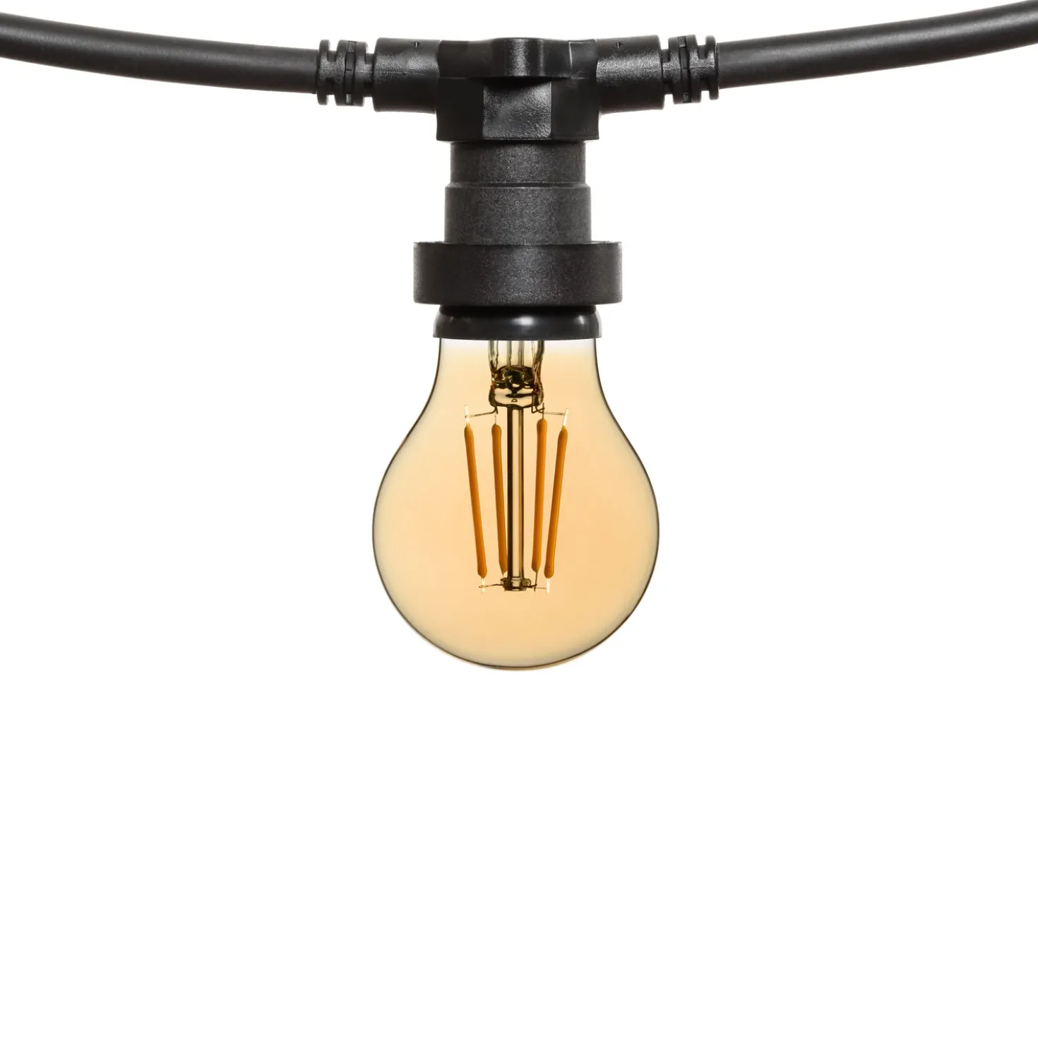 Catena 5 m, 8 lampadine led goccia Ø 60 mm di 4 Watt, dimmerabili, cavo nero, prolungabile