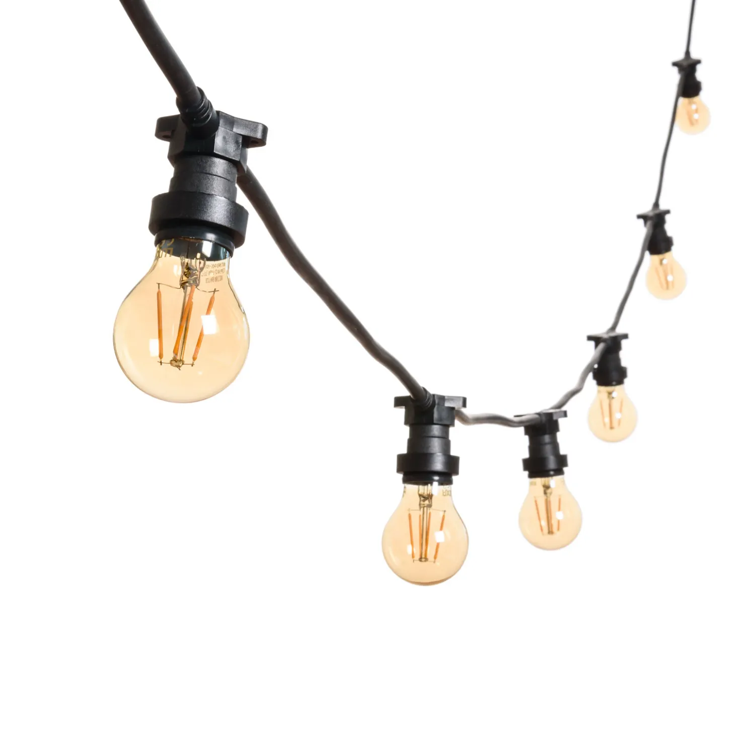 Catena 5 m, 8 lampadine led goccia Ø 60 mm di 4 Watt, dimmerabili, cavo nero, prolungabile