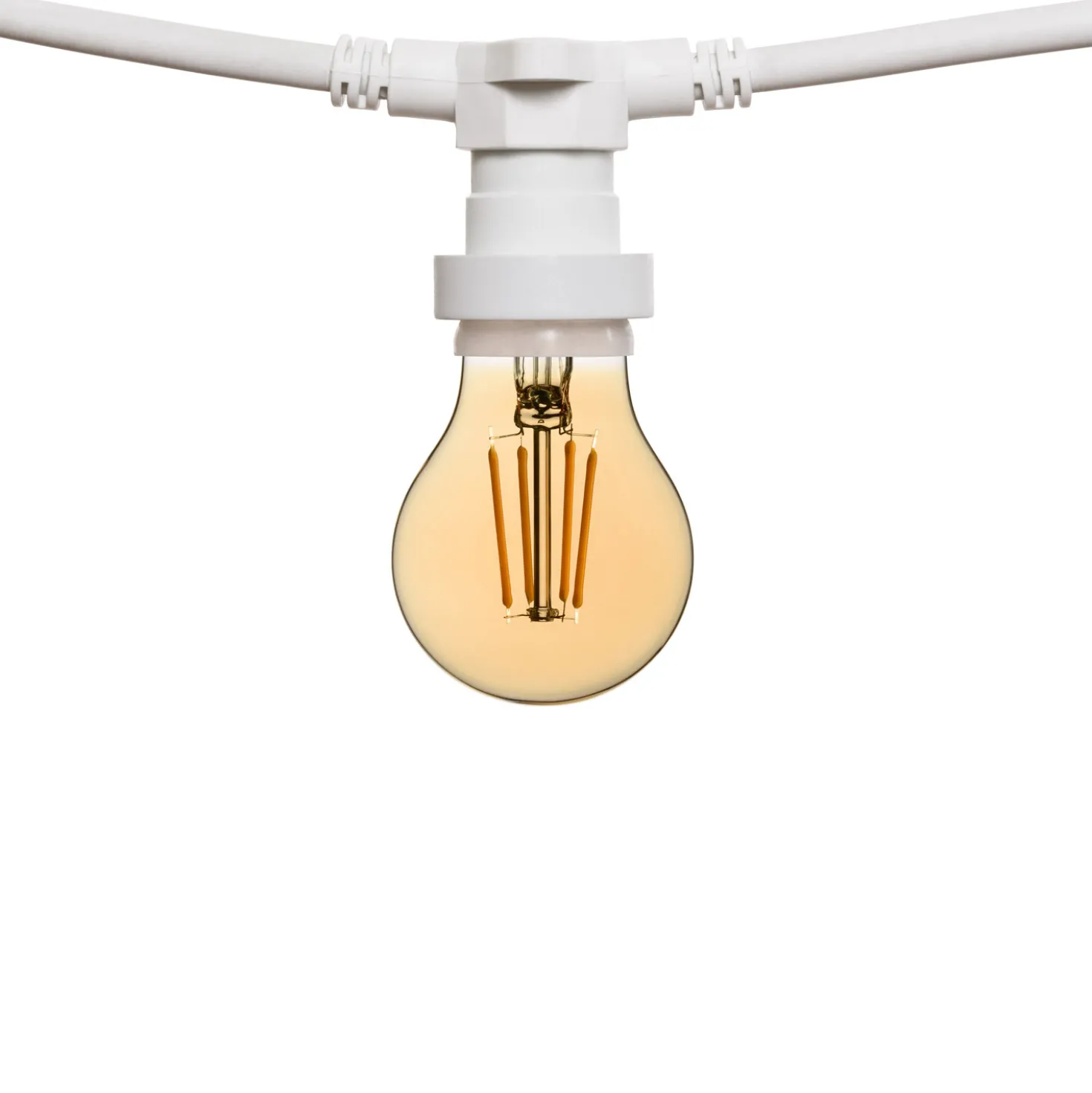 Catena 5 m, 16 lampadine led goccia Ø 60 mm di 4 Watt, dimmerabili, cavo bianco, prolungabile