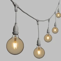 Catena 5 m, 8 lampadine led pendenti globo Ø 125 mm di 4 Watt, h 30 cm, prolungabile