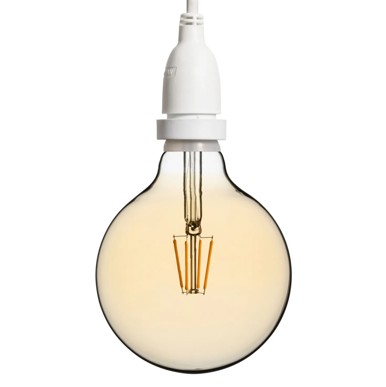 Catena 5 m, 8 lampadine led pendenti globo Ø 125 mm di 4 Watt, h 30 cm, prolungabile