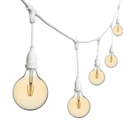 Catena 5 m, 8 lampadine led pendenti globo Ø 125 mm di 4 Watt, h 30 cm, prolungabile