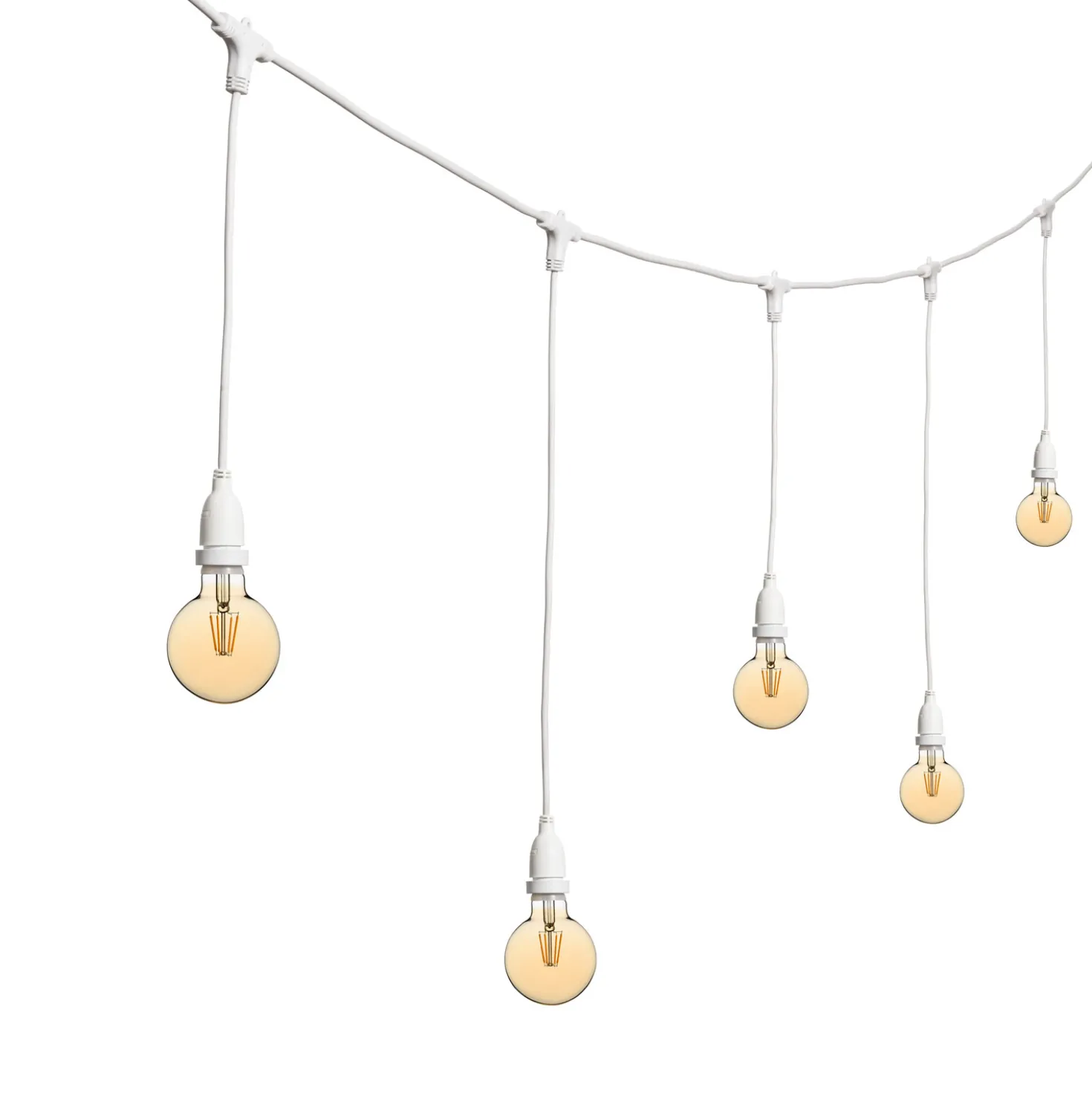 Catena 5 m, 8 lampadine led pendenti globo Ø 95 mm di 4 Watt, h 70 cm, prolungabile