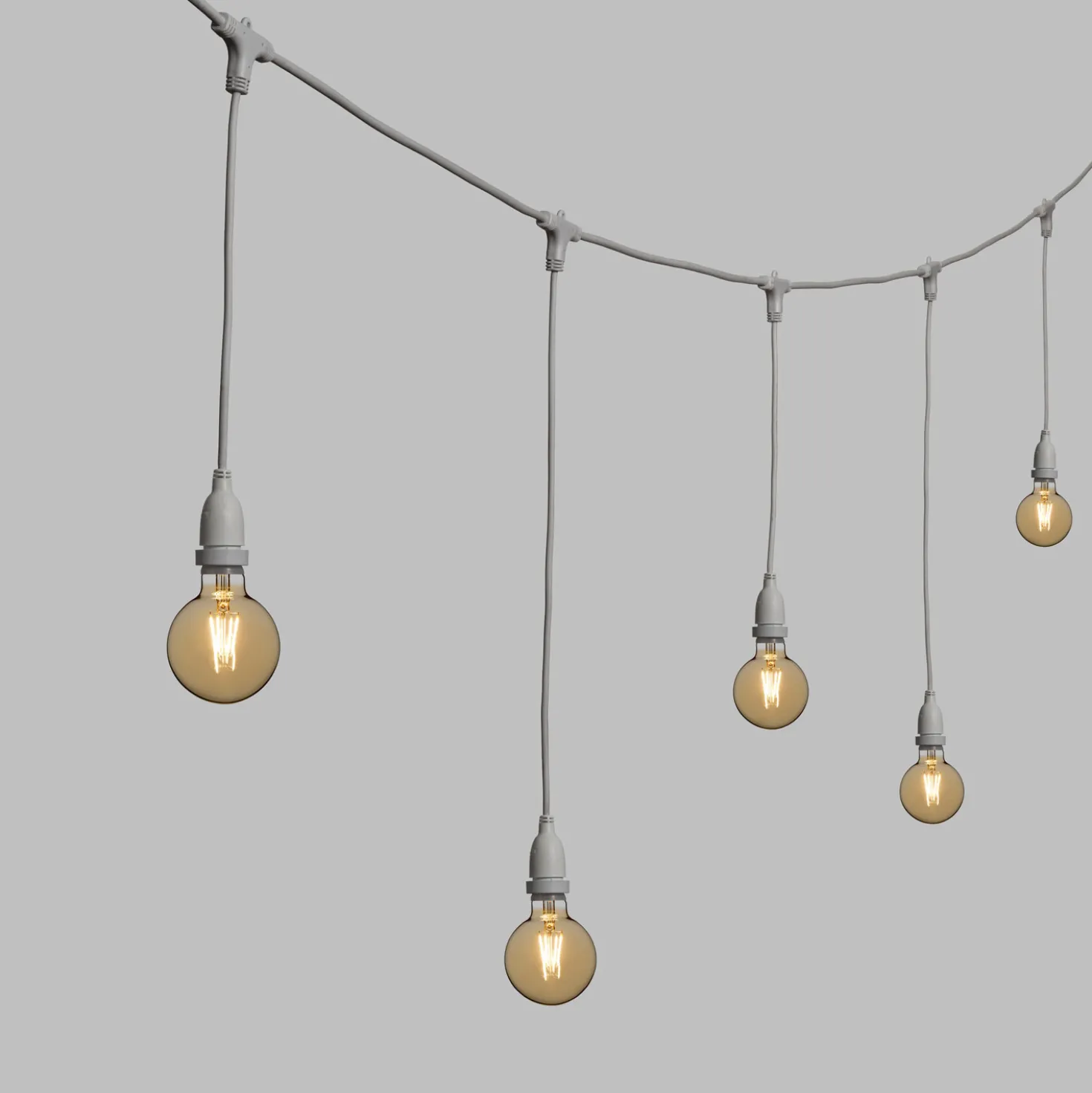Catena 5 m, 8 lampadine led pendenti globo Ø 95 mm 8 Watt dimmerabili, h 70 cm, prolungabile
