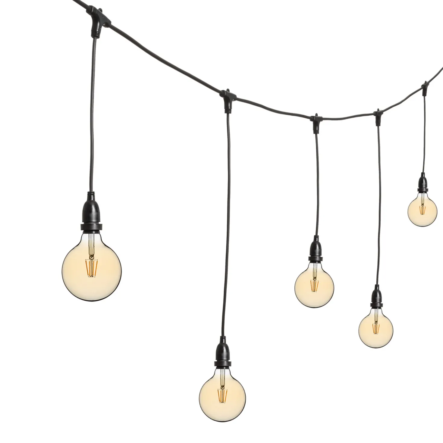 Catena 5 m, 8 lampadine led pendenti globo Ø 125 mm 8 Watt dimmerabili, h 70 cm, prolungabile