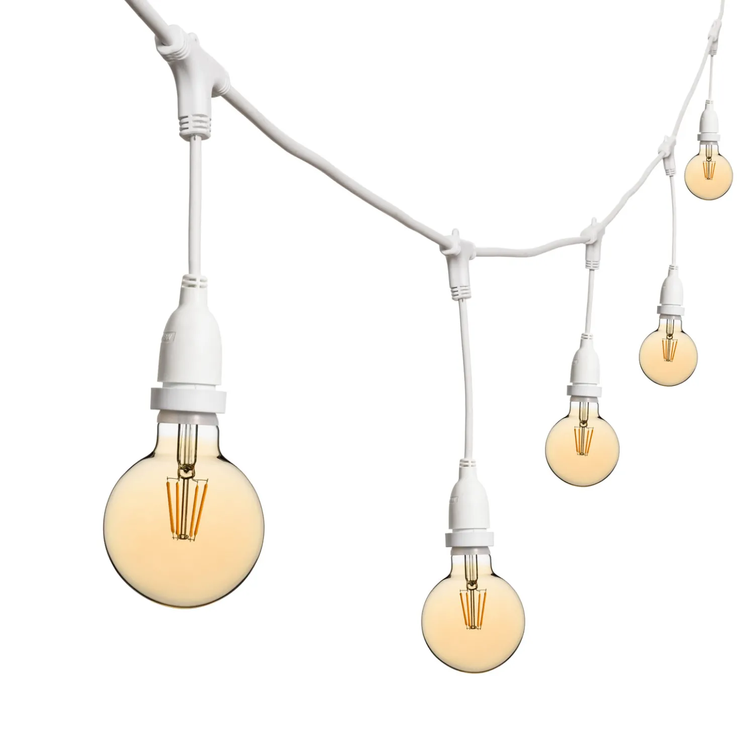 Catena 5 m, 8 lampadine led pendenti globo Ø 95 mm 8 Watt dimmerabili, h 30 cm, prolungabile