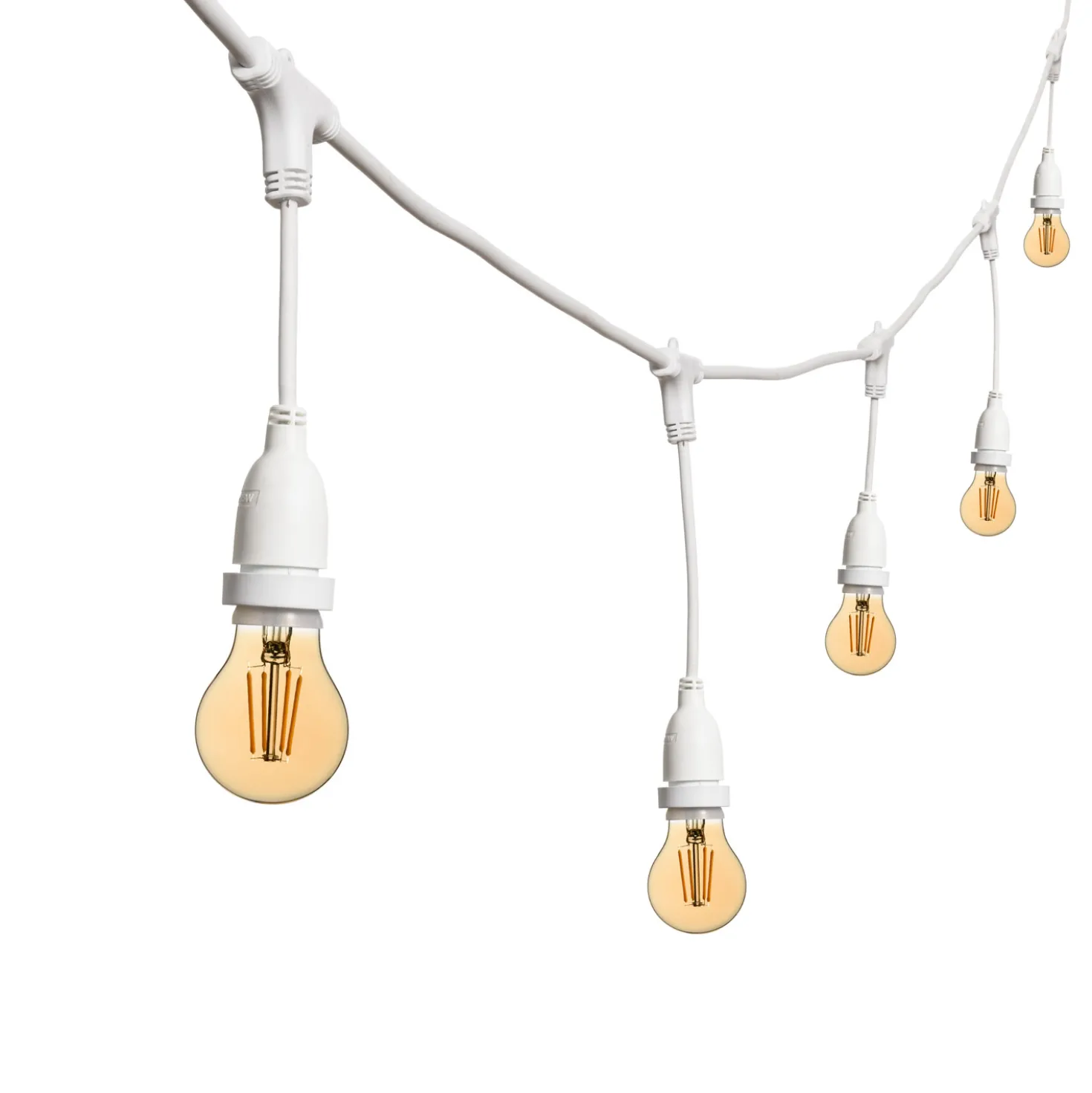 Catena 5 m, 8 lampadine led pendenti goccia Ø 60 mm 4 Watt, dimmerabili, h 30 cm, prolungabile