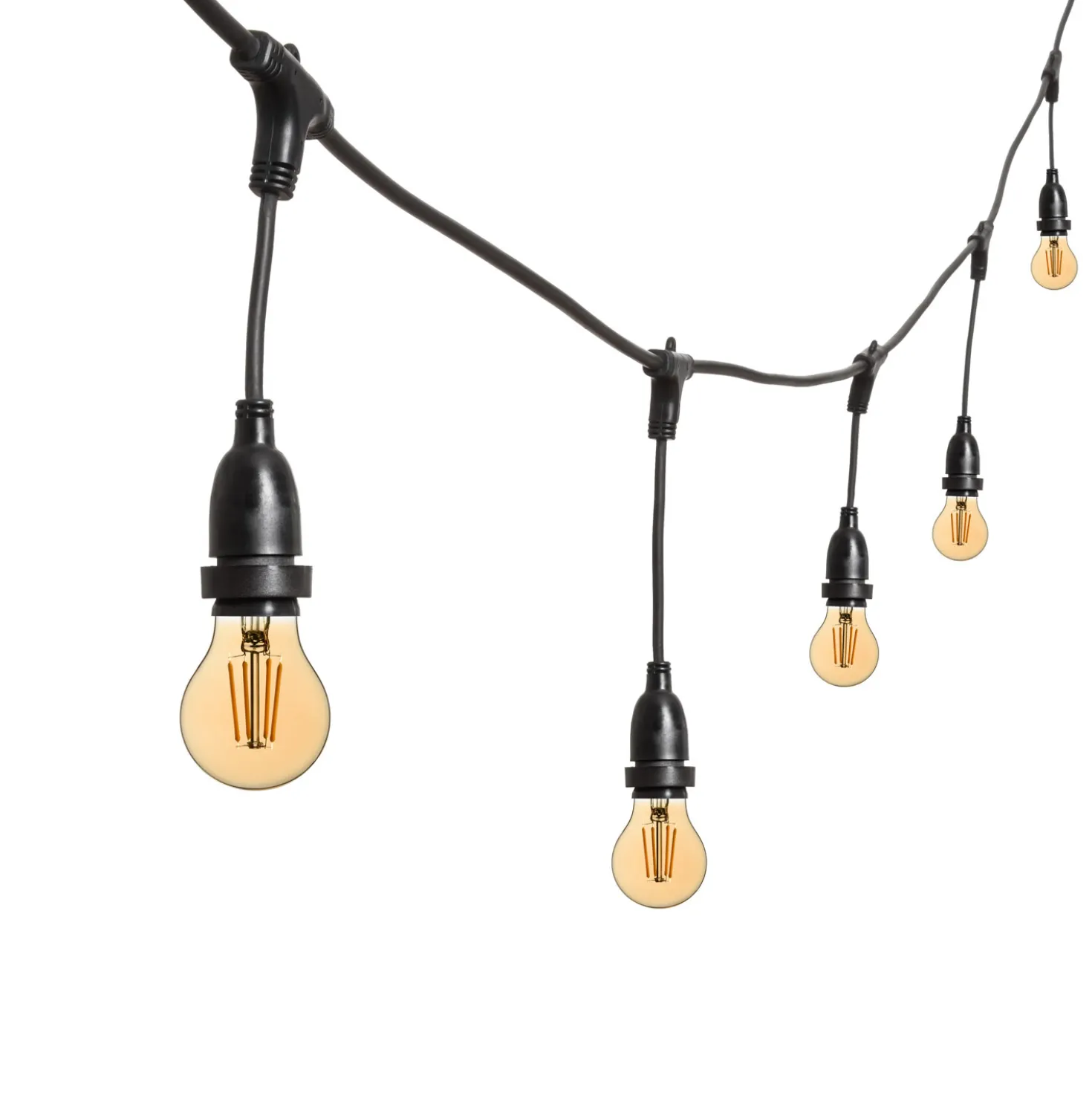 Catena 5 m, 8 lampadine led pendenti goccia Ø 67 mm 8 Watt dimmerabili, h 30 cm, prolungabile