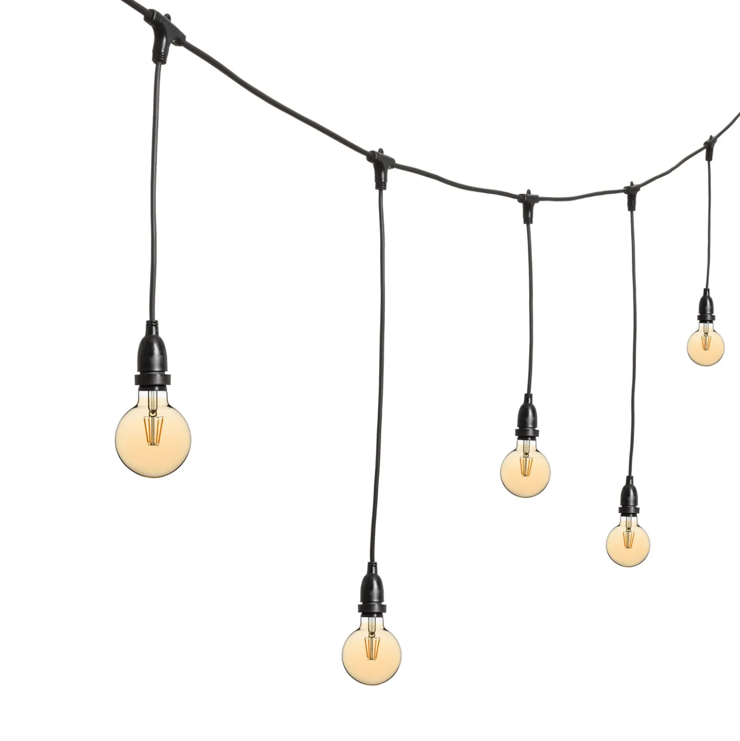 Catena 5 m, 8 lampadine led pendenti globo Ø 95 mm 8 Watt dimmerabili, h 70 cm, prolungabile