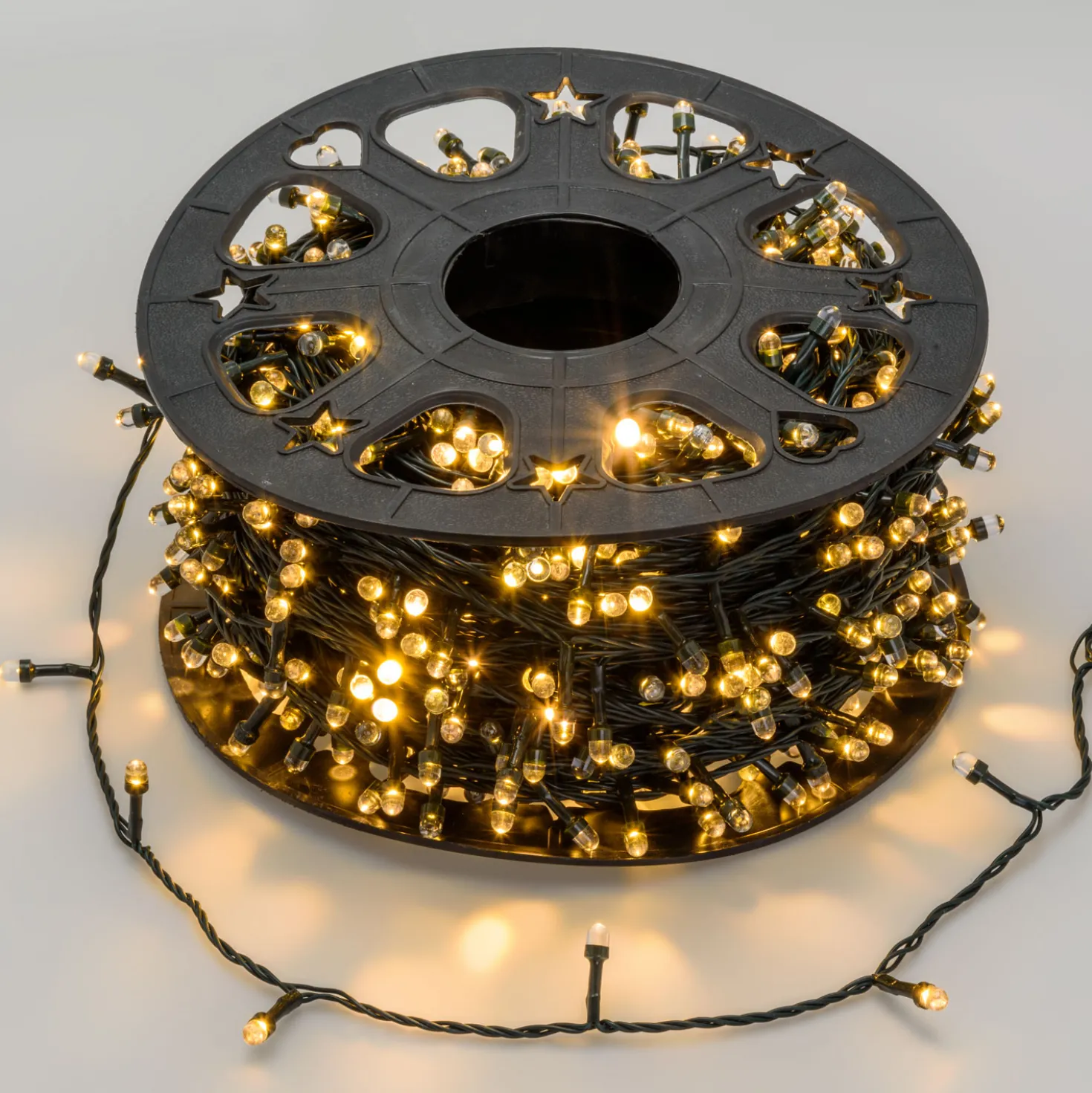Catena 100 m, 1000 Led Convex Ø 8 mm, bianco caldo, cavo verde