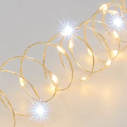 Catena 20 m, 400 microled bianco caldo e bianco freddo, cavo metal argento
