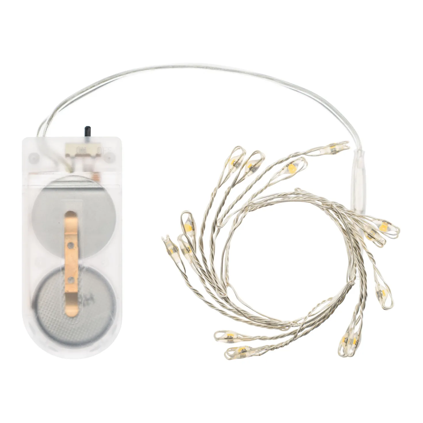 Catena Nastro di Luce a batteria 0,3 m, 15 microled bianco caldo, cavo argento