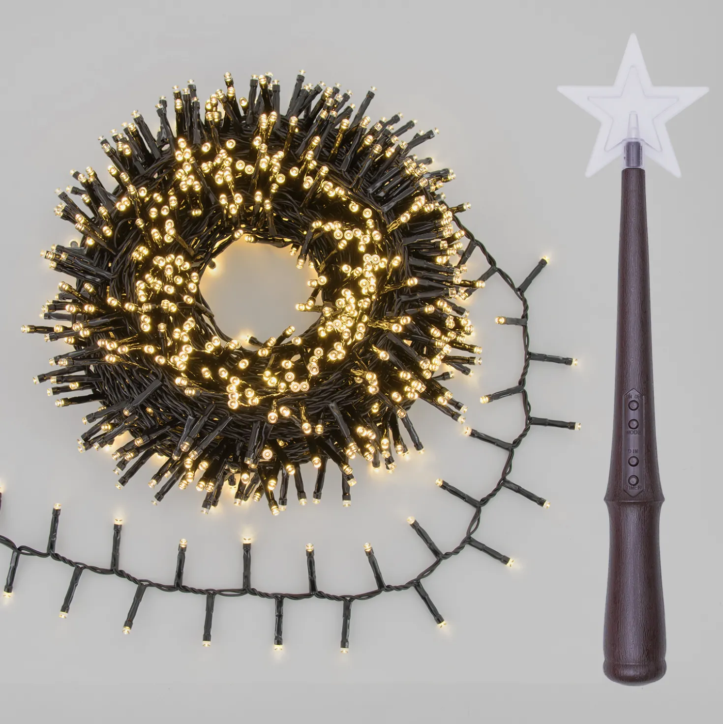 Catena Nastro di luce 20 m, con bacchetta magica, 1000 Led bianco caldo, cavo verde