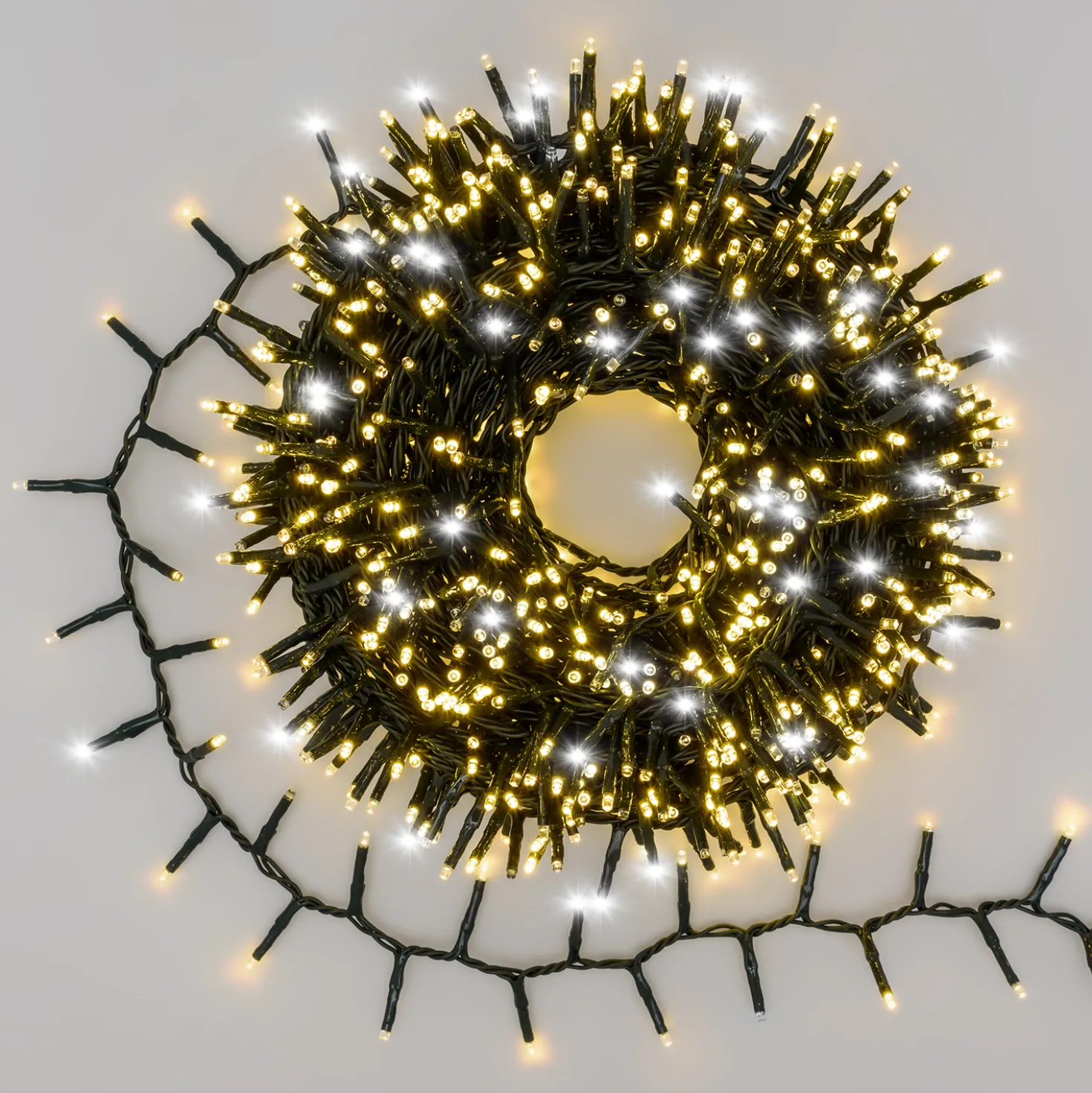 Catena Nastro di luce 20 m, 1000 miniled bianco caldo e bianco freddo, cavo verde