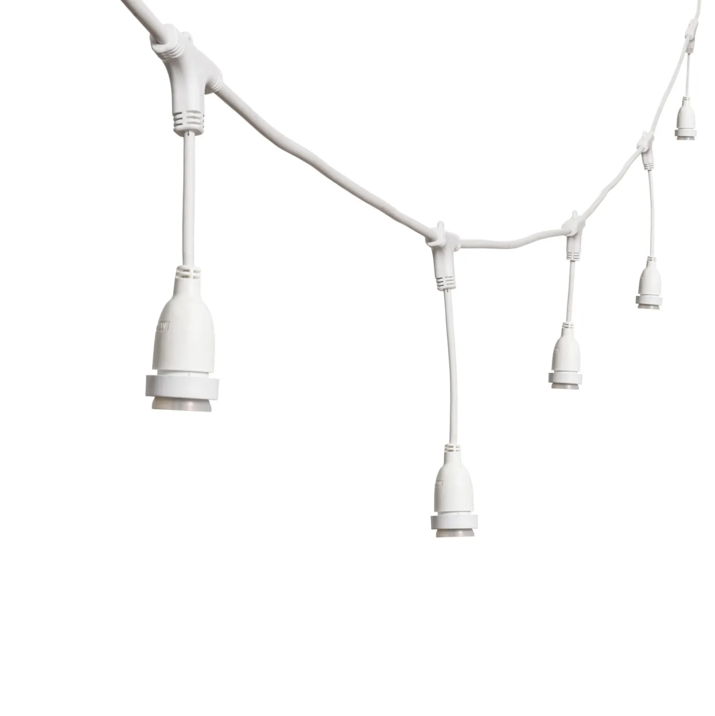 Catenaria con 8 portalampade pendenti E27, h 30 cm, 5 metri, cavo bianco, prolungabile