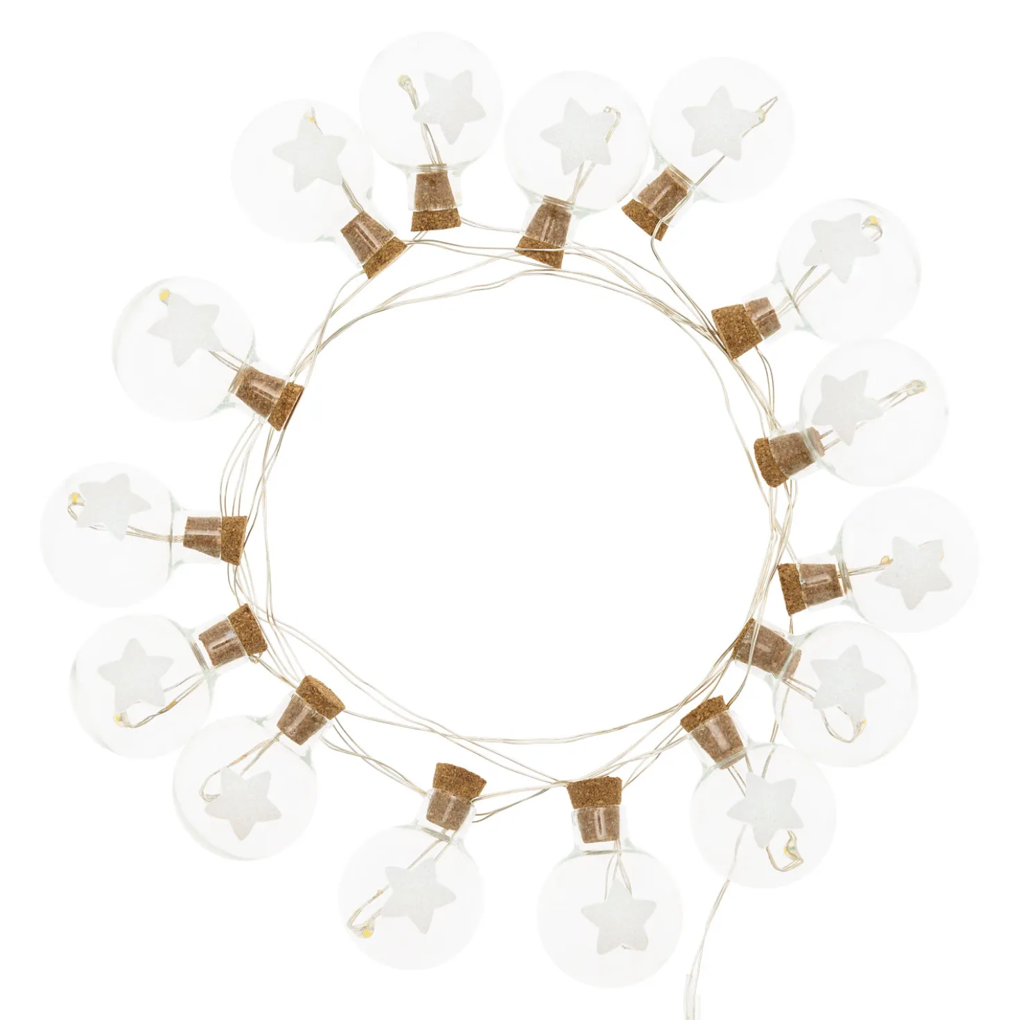 Catena 15 sfere Ø 25 mm con stelle, bianco caldo