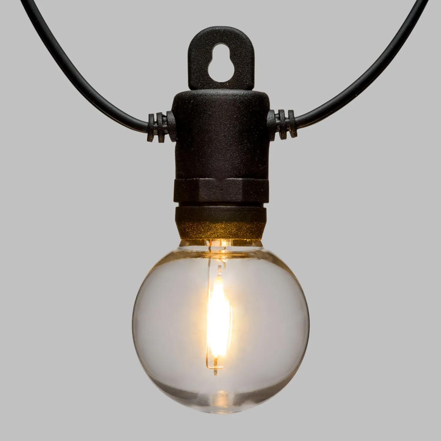 Catena solare di 5 m, 12 lampadine trasparenti Ø 40 mm, led bianco caldo