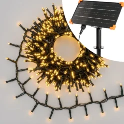 Catena solare Nastro di Luci, 20 m, 1000 led bianco caldo con Power Bank e ricarica USB