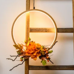 Cerchio in legno naturale, 37 cm, led bianco caldo, uso interno