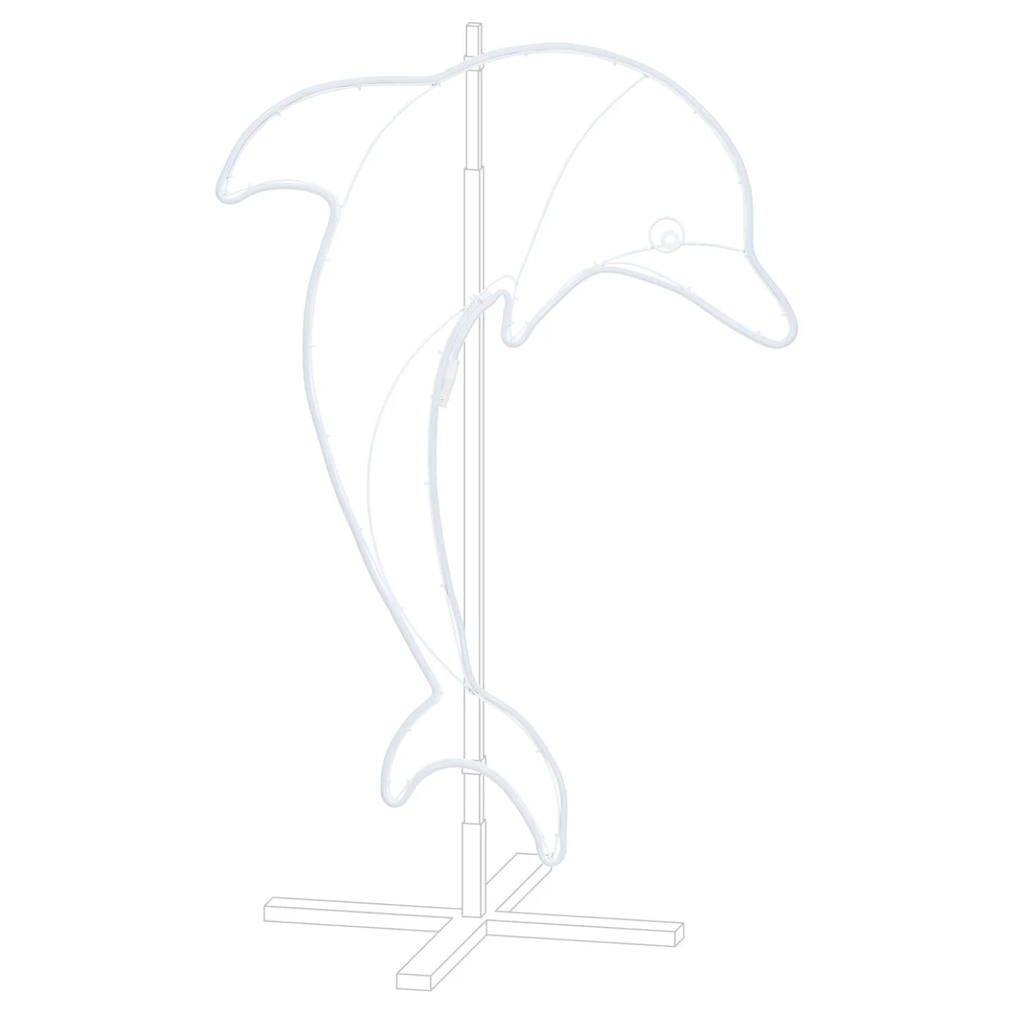 Delfino in tubo led effetto neon bianco caldo, lato sinistro