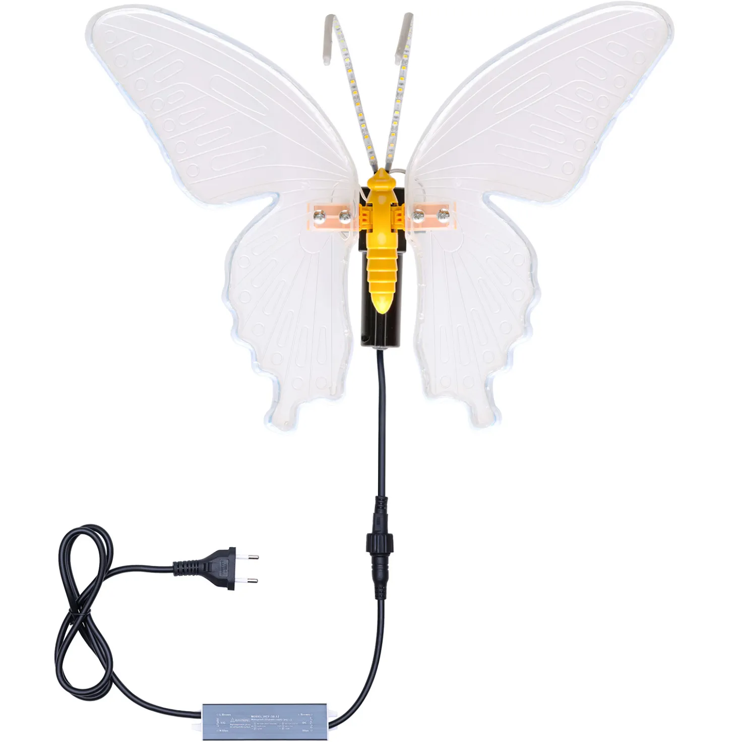 Farfalla in tubo ultraluminoso, 40 cm, 244 led bianco caldo, con movimento ali