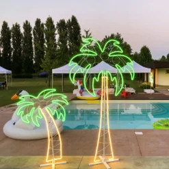 Figura Palma, tubo effetto neon, 120 cm, 686 led bianco caldo e verde