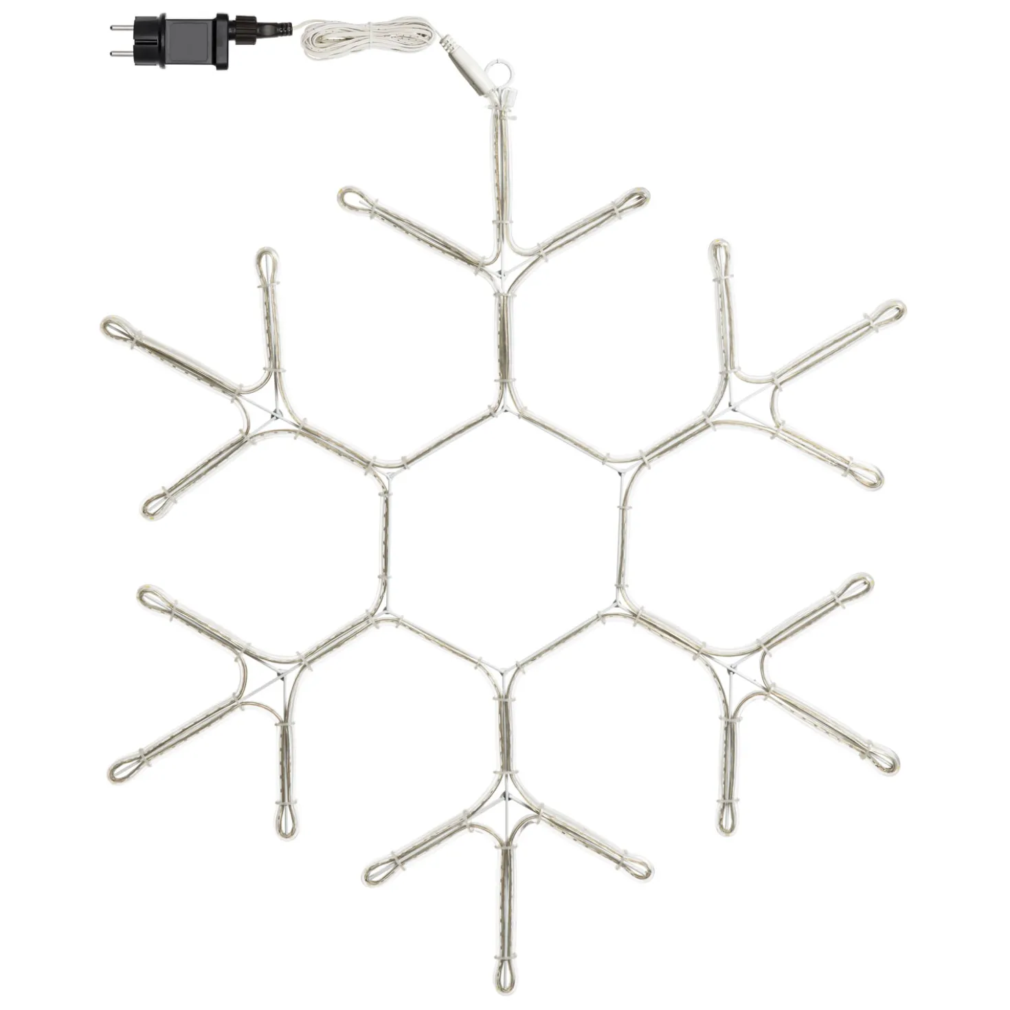 Fiocco di neve in tubo ultraluminoso 70 x 67 cm, led bianco caldo