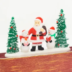 Lanterna in vetro rosso antico, paesaggio con nevicata glitter, h 19 cm, led bianco caldo