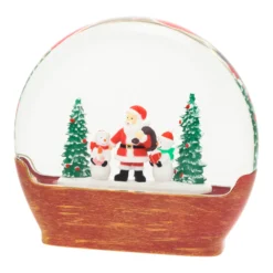 Lanterna in vetro rosso antico, paesaggio con nevicata glitter, h 19 cm, led bianco caldo