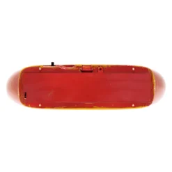Lanterna in vetro rosso antico, paesaggio con nevicata glitter, h 19 cm, led bianco caldo