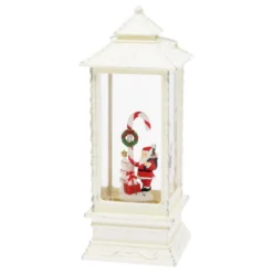 Lanterna natalizia Babbo Natale e Candy Cane, bianco antico, led bianco caldo