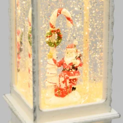 Lanterna natalizia Babbo Natale e Candy Cane, bianco antico, led bianco caldo