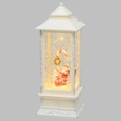 Lanterna natalizia Babbo Natale e Candy Cane, bianco antico, led bianco caldo