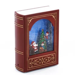 Lanterna natalizia Libro Bordeaux-Oro, glitter scintillanti, h 23 cm, led bianco caldo, musiche natalizie