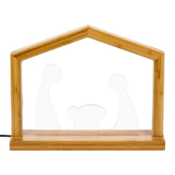 Natività Plexi in legno naturale con base, h 23,5 cm, led bianco caldo, uso interno