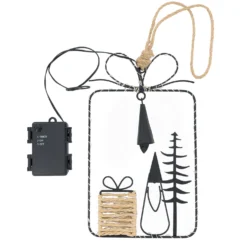 Pacco natalizio a batteria da appendere, h 28 cm, metallo nero e MicroLED bianco caldo