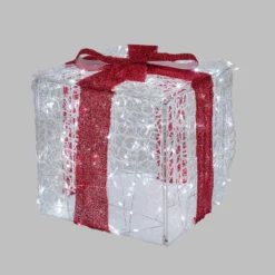 Pacco regalo 3D in acrilico trasparente, h 40 cm, 200 Dual LED bianco caldo e bianco freddo