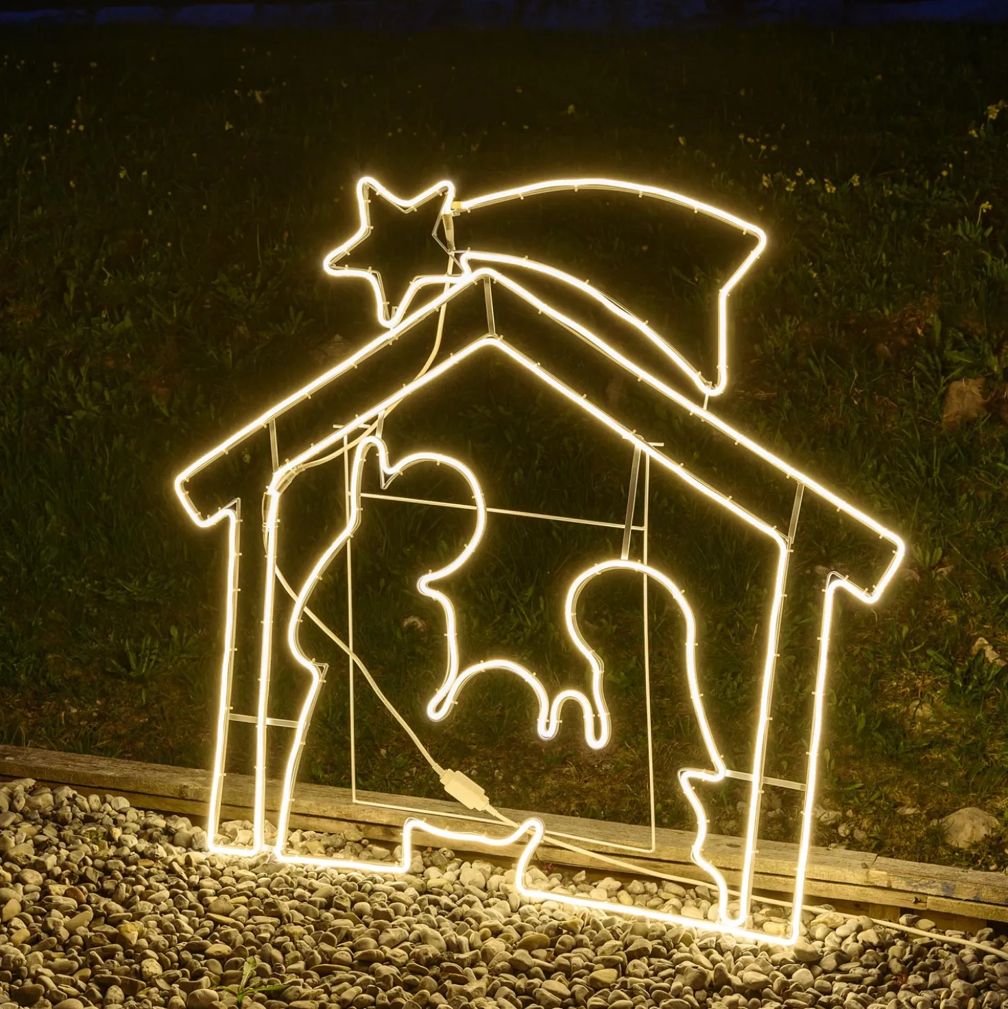 Presepe effetto neon h 115 cm, led bianco caldo