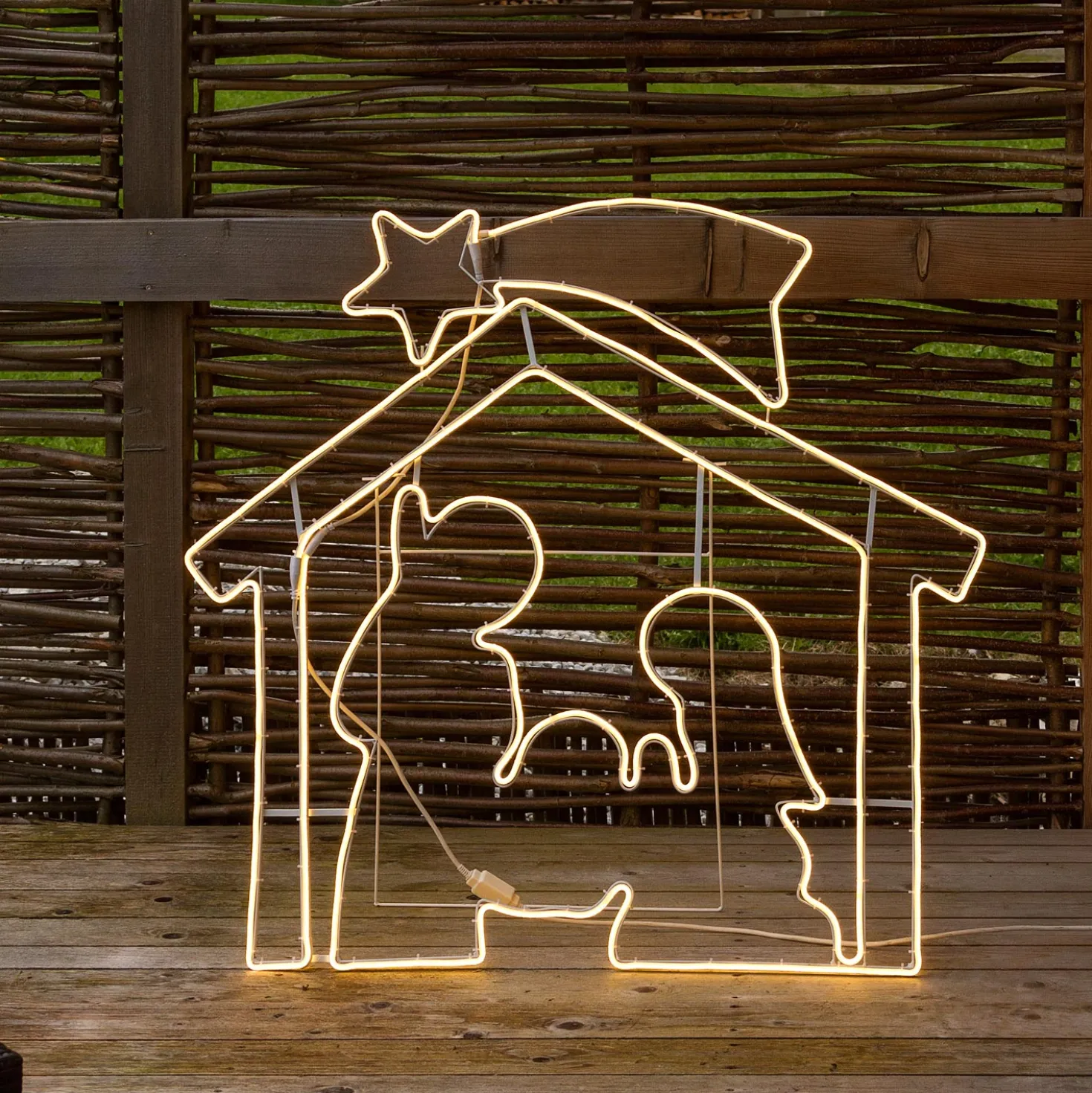 Presepe effetto neon h 115 cm, led bianco caldo