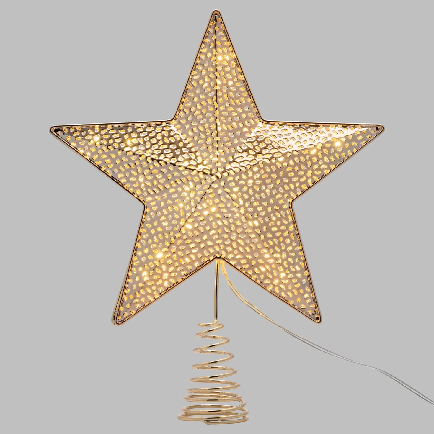 Puntale stella per albero di natale color champagne, led bianco caldo