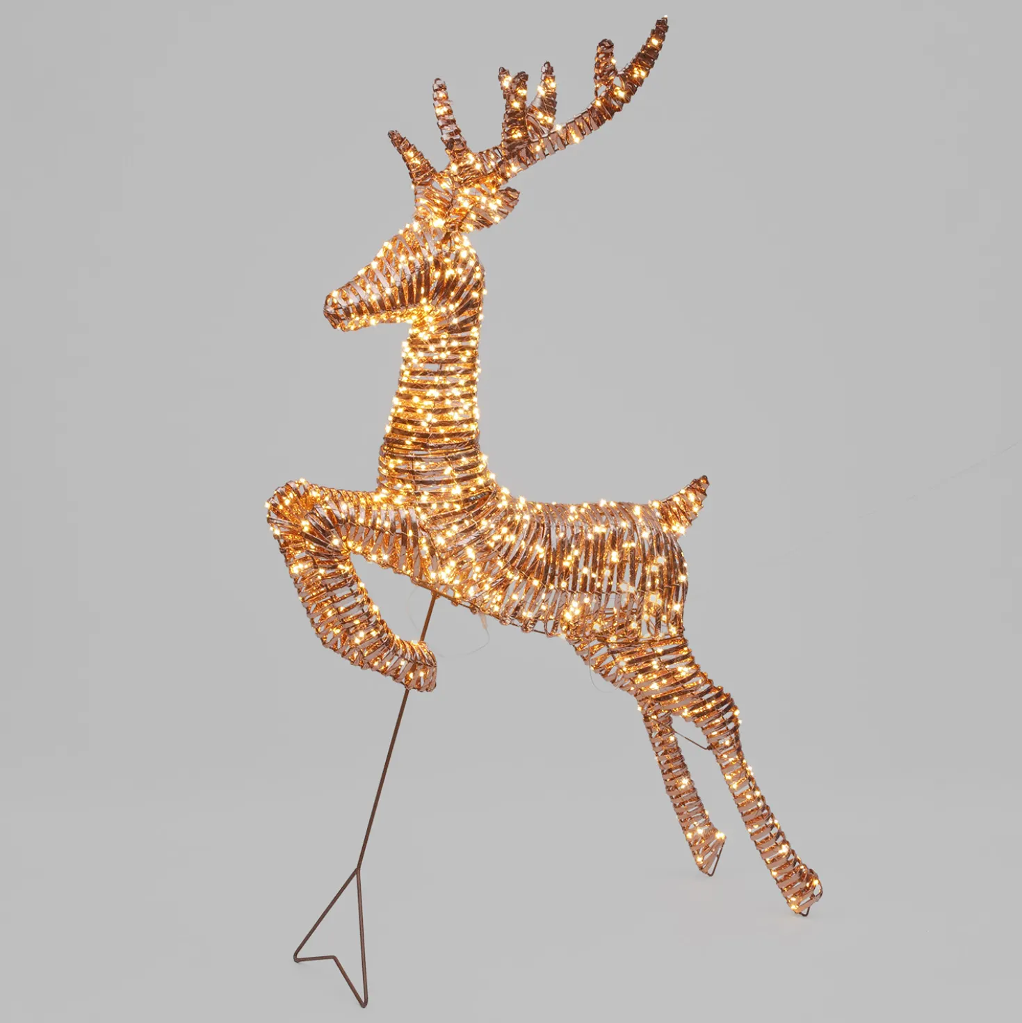 Renna che salta 3D Rose Gold, a coste, h 130 cm, 960 microled bianco caldo
