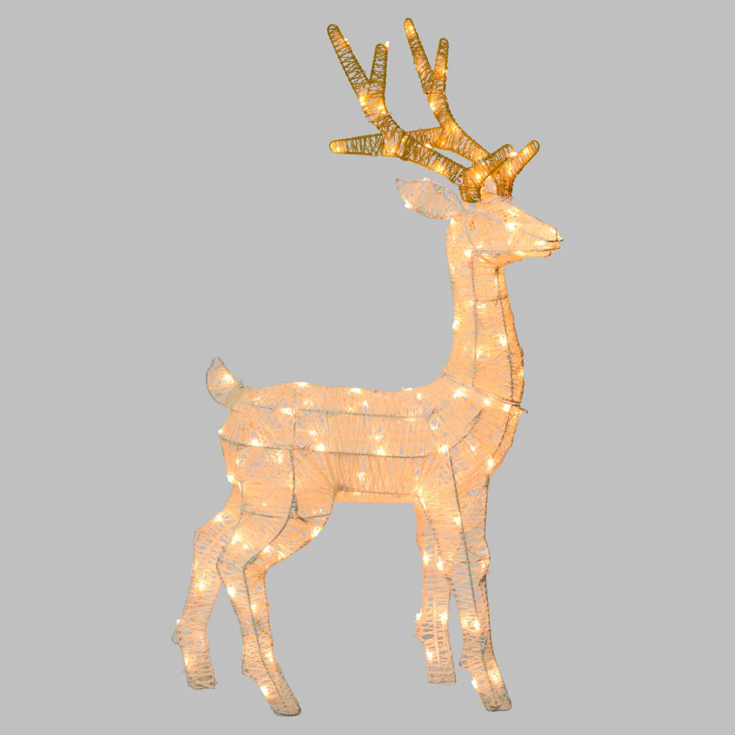 Renna con testa ruotata 3D Light Cream & Brown h 85 cm, 120 led bianco extra caldo