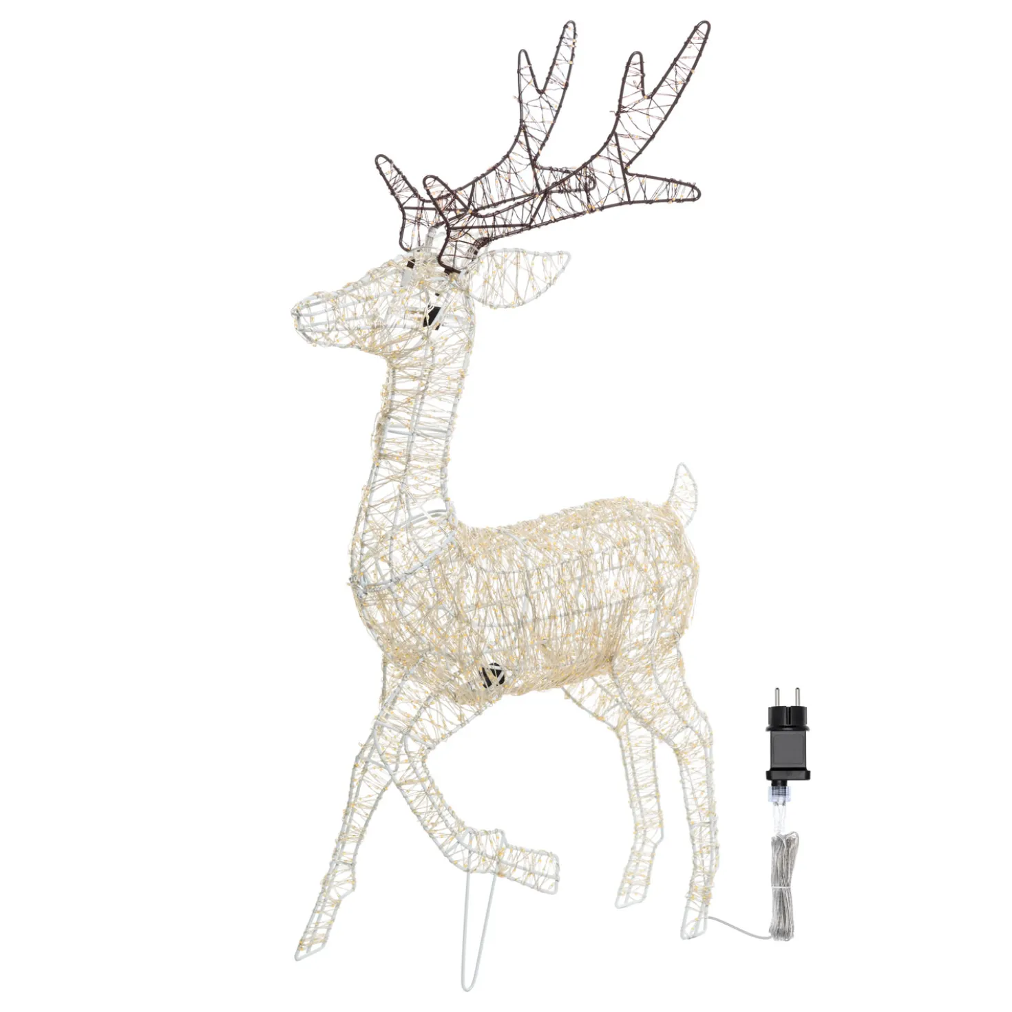 Renna con zampa alzata 3D, h 80 cm, microled bianco caldo e freddo, uso interno