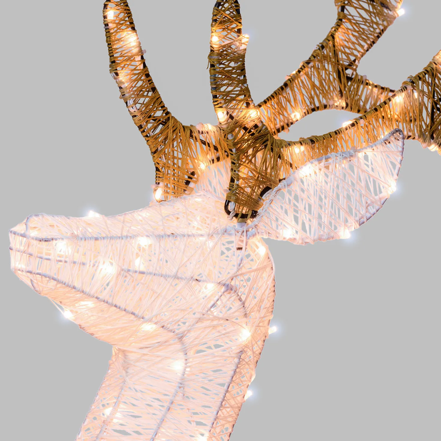 Renna con zampa alzata 3D Light Cream & Brown, h 125 cm, 240 Dual LED bianco extra caldo e bianco freddo